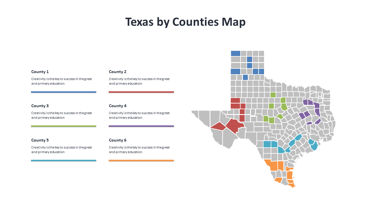 Detailed Texas County Map for Presentations