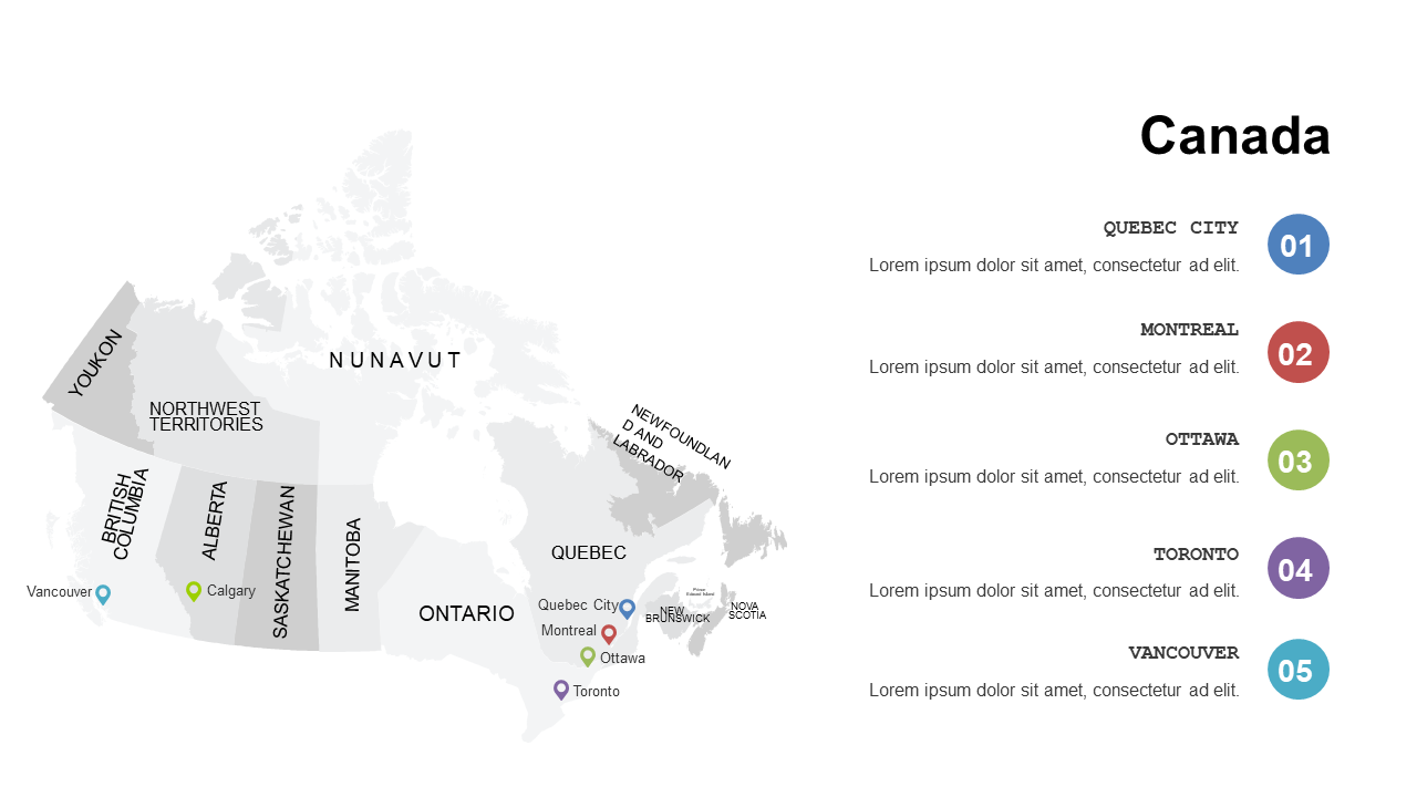 Present Canadian Cities with Detailed Map