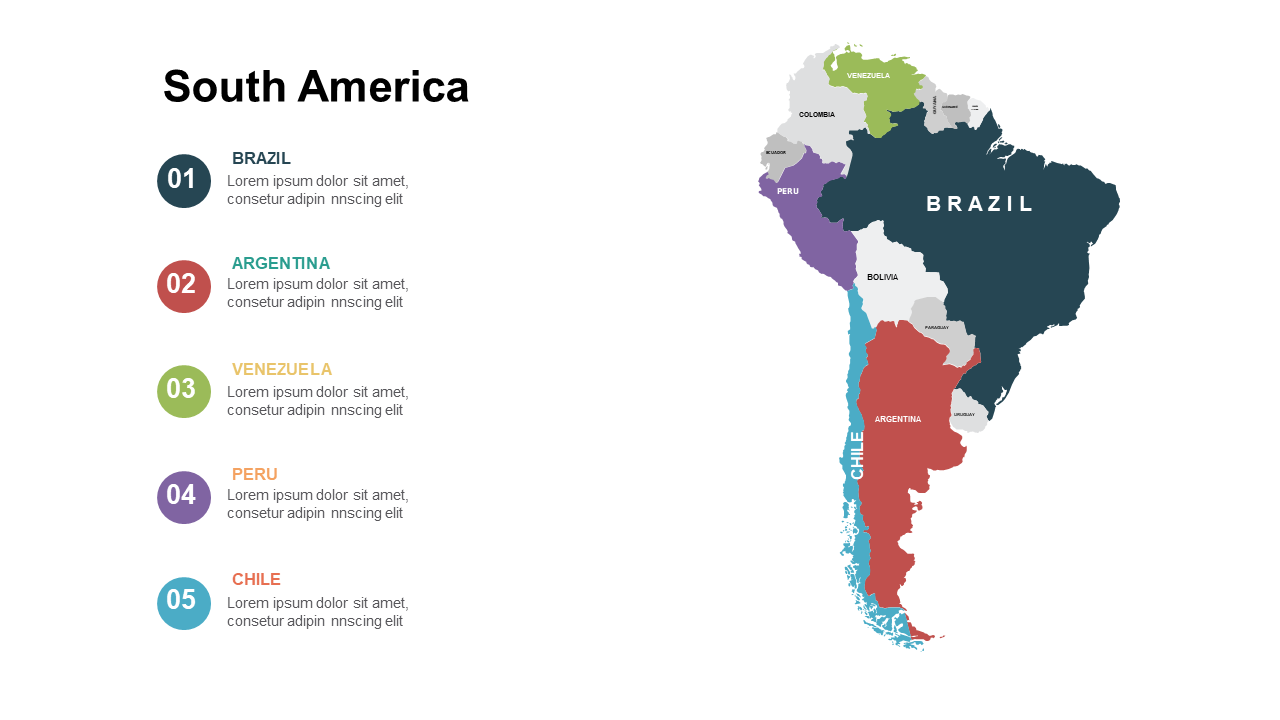 Present South America with Color-Coded Map