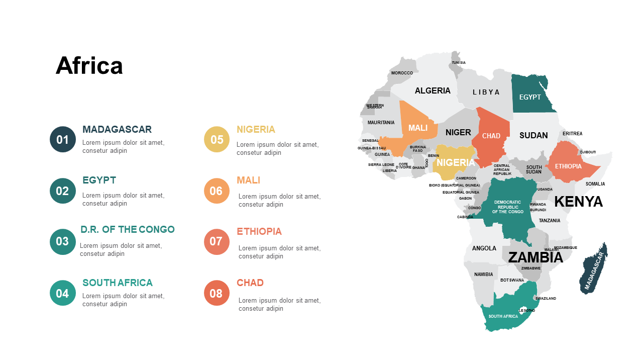 Present Africa with Colored Map Layout