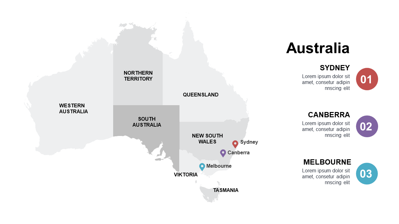 Highlight Key Cities in Australia Map