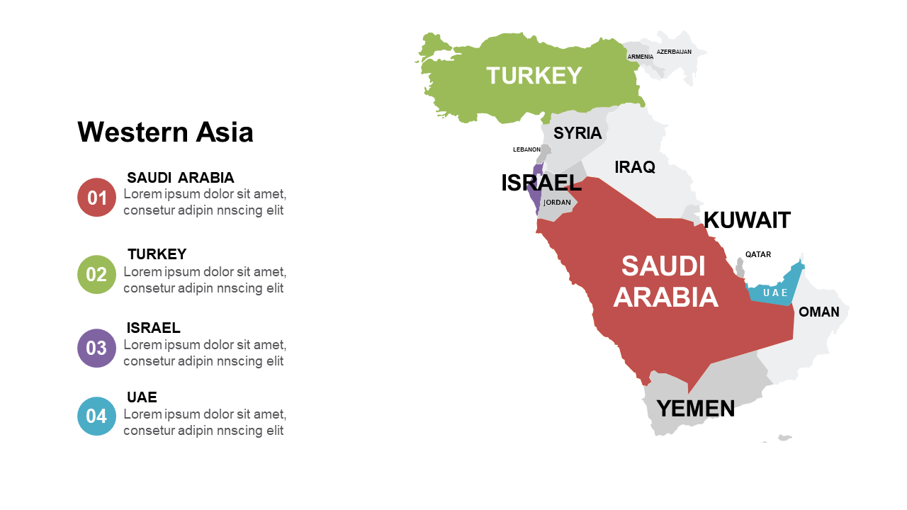 Highlight Key Regions in Western Asia Map