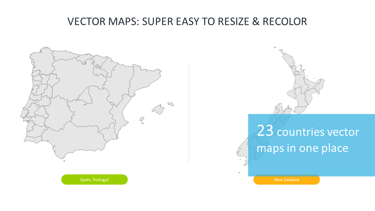 Compare Spain, Portugal, and New Zealand Maps