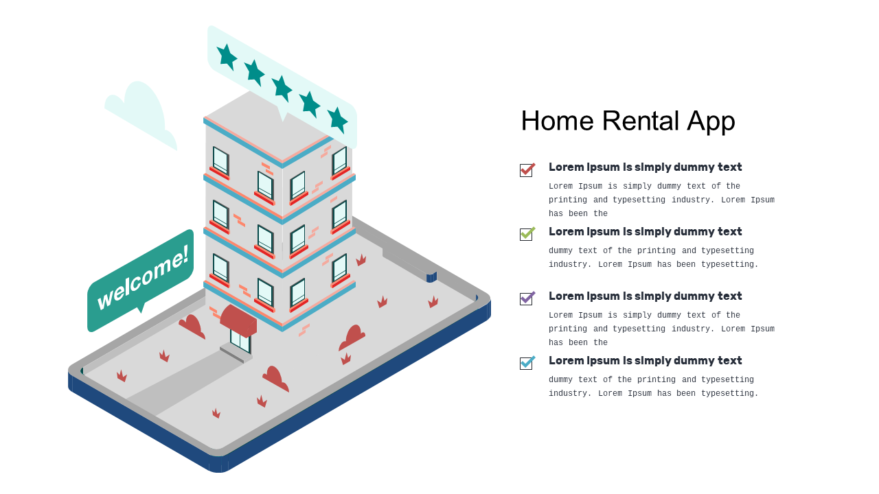 Showcase Home Rental App Concept in Isometric Style