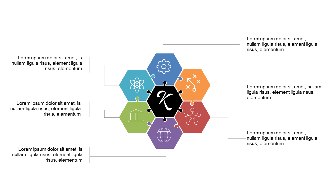 Show Interconnected Ideas with Hexagonal Diagram