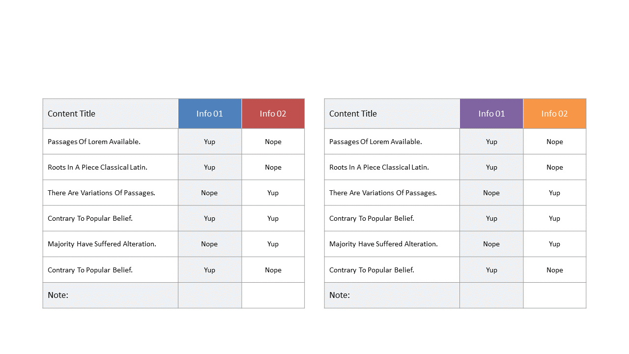 Side-by-Side Comparison Tables for Data Presentation