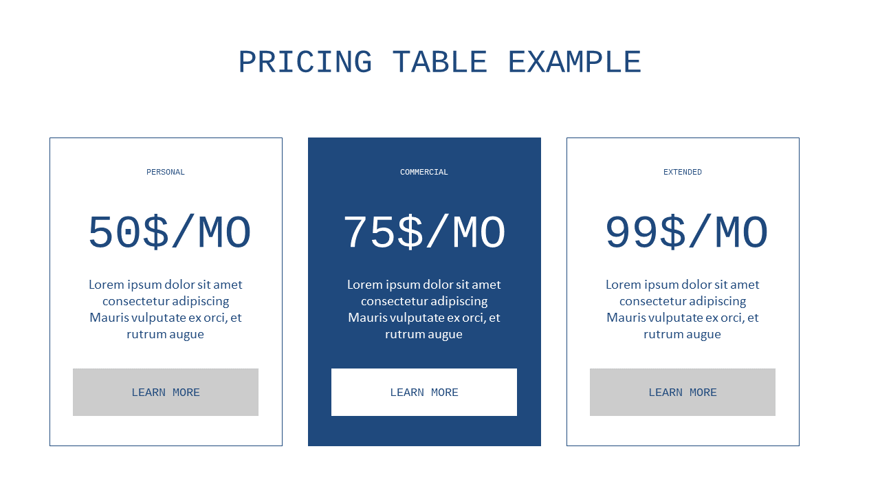 Three-Column Pricing Table for Effective Marketing