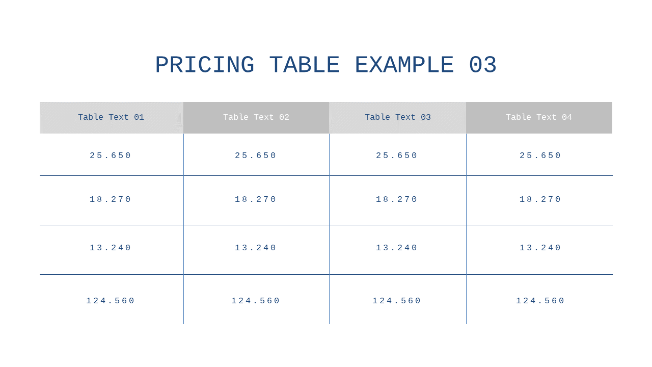 Structured Pricing Comparison Table for Clarity