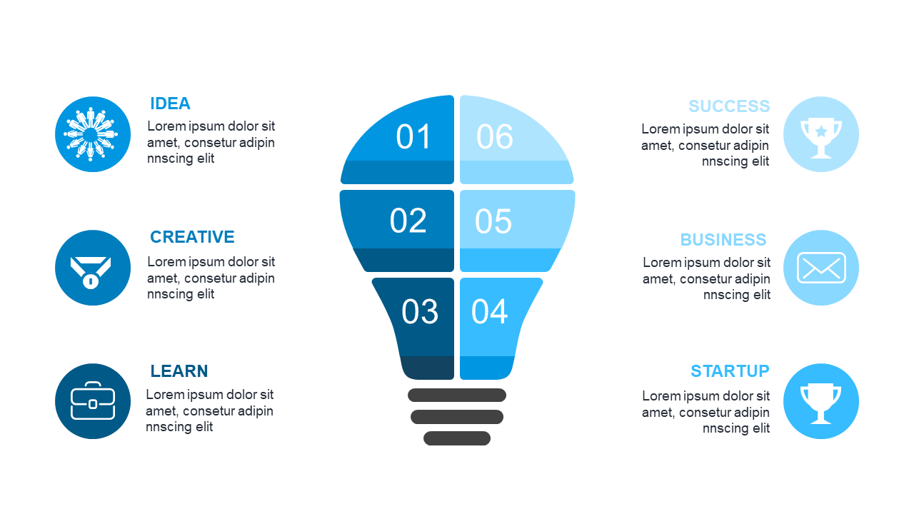 Showcase Concepts with 6-Section Light Bulb Diagram