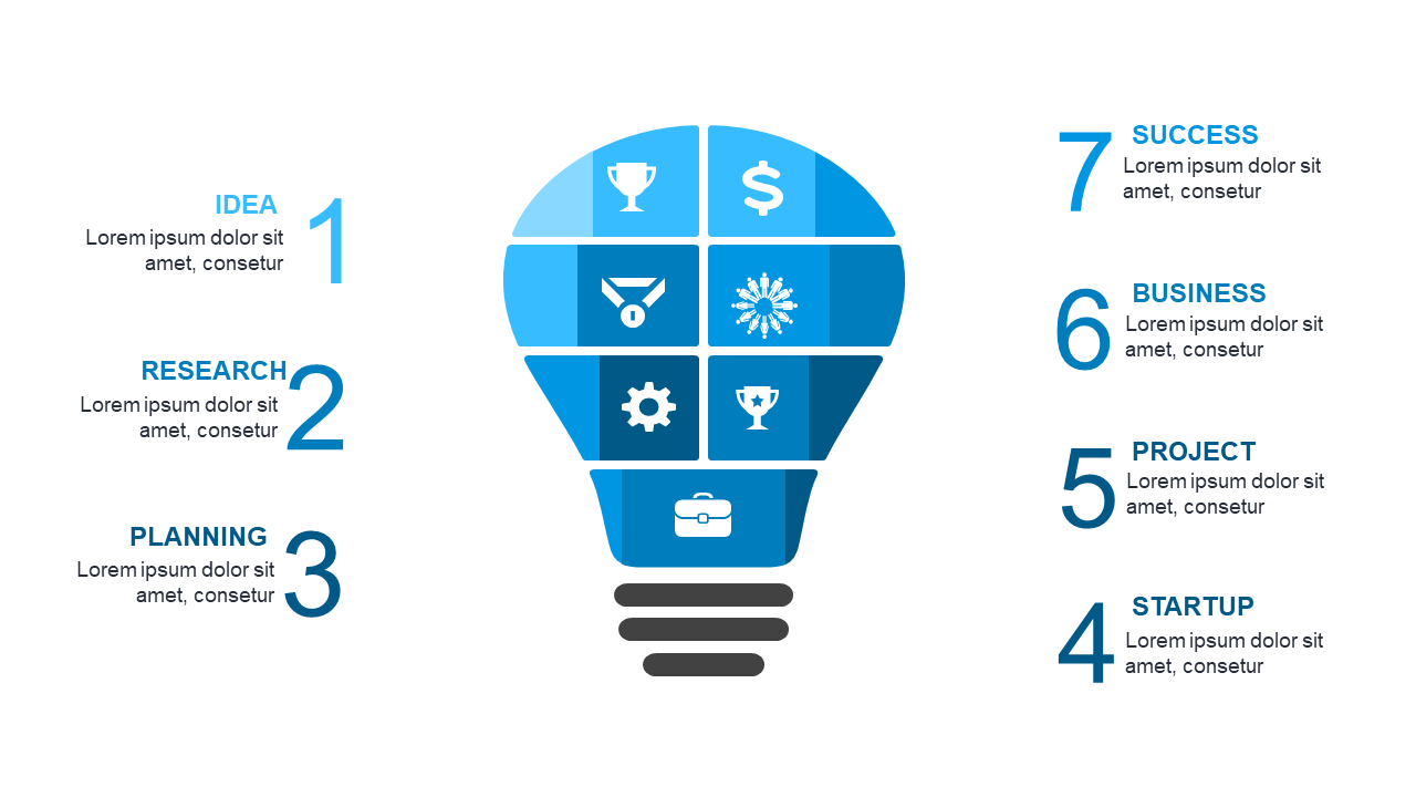 Communicate 7-Step Process with Light Bulb Infographic