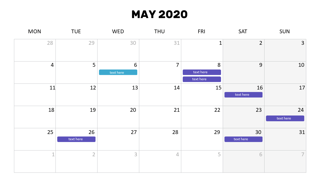 Monthly Calendar for Event Planning