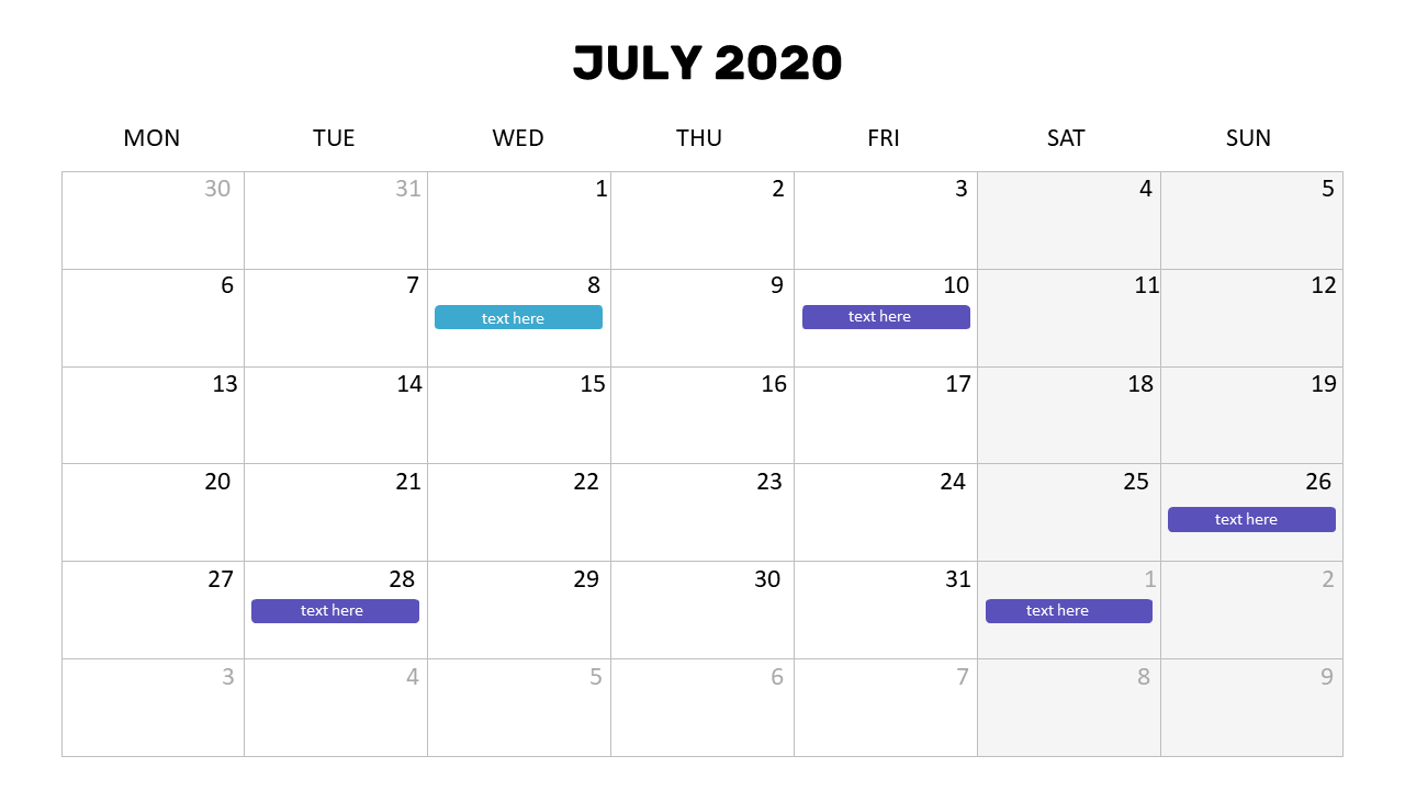 Editable Monthly Calendar for Event Highlights