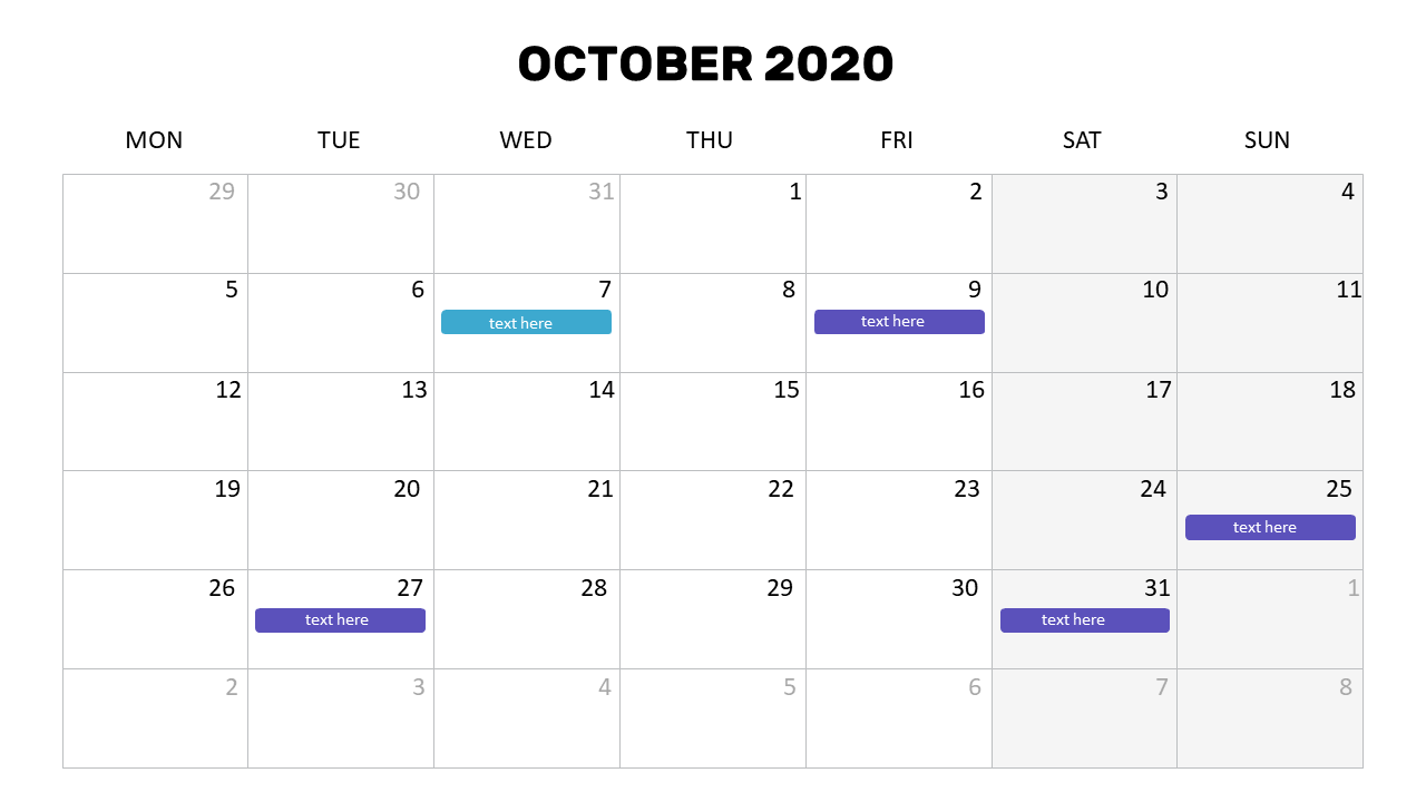 Monthly Calendar for Tracking Events