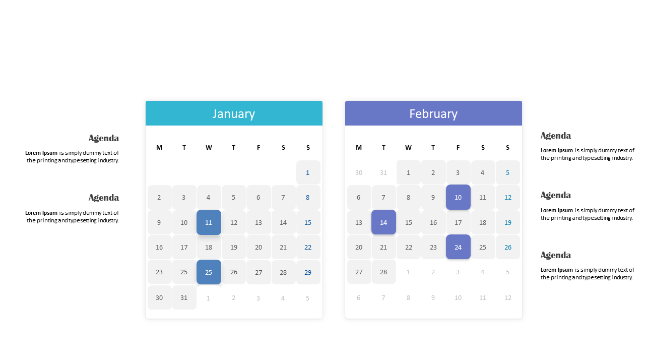 Dual Monthly Calendar for Agendas
