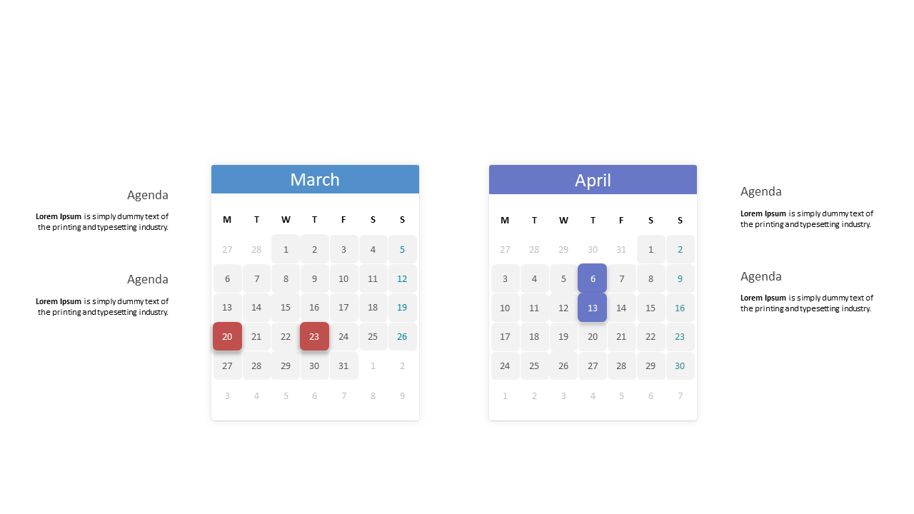 Present Monthly Agenda for March and April