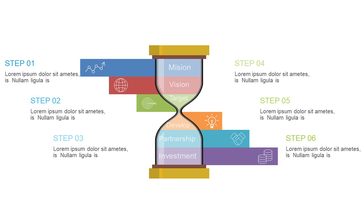 Showcase 6-Step Process with Hourglass Layout