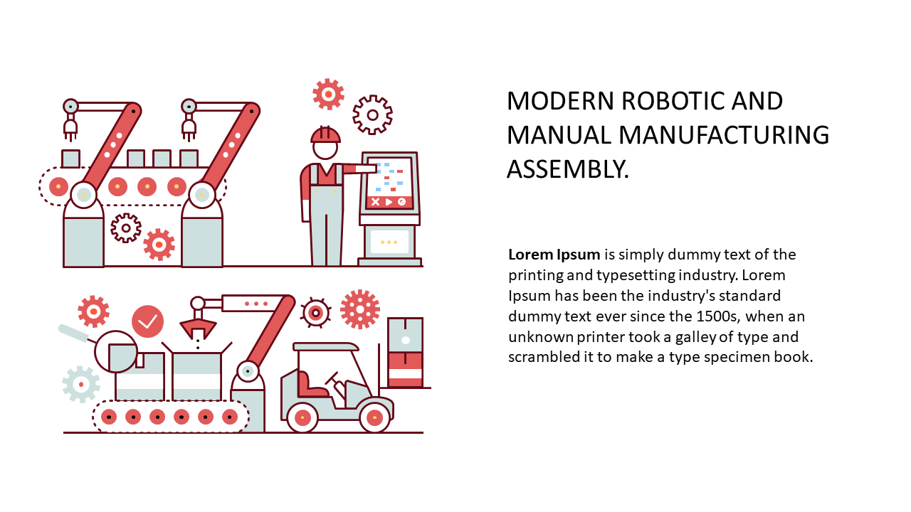 Illustrate Manufacturing Processes with Robotics and Manual Work