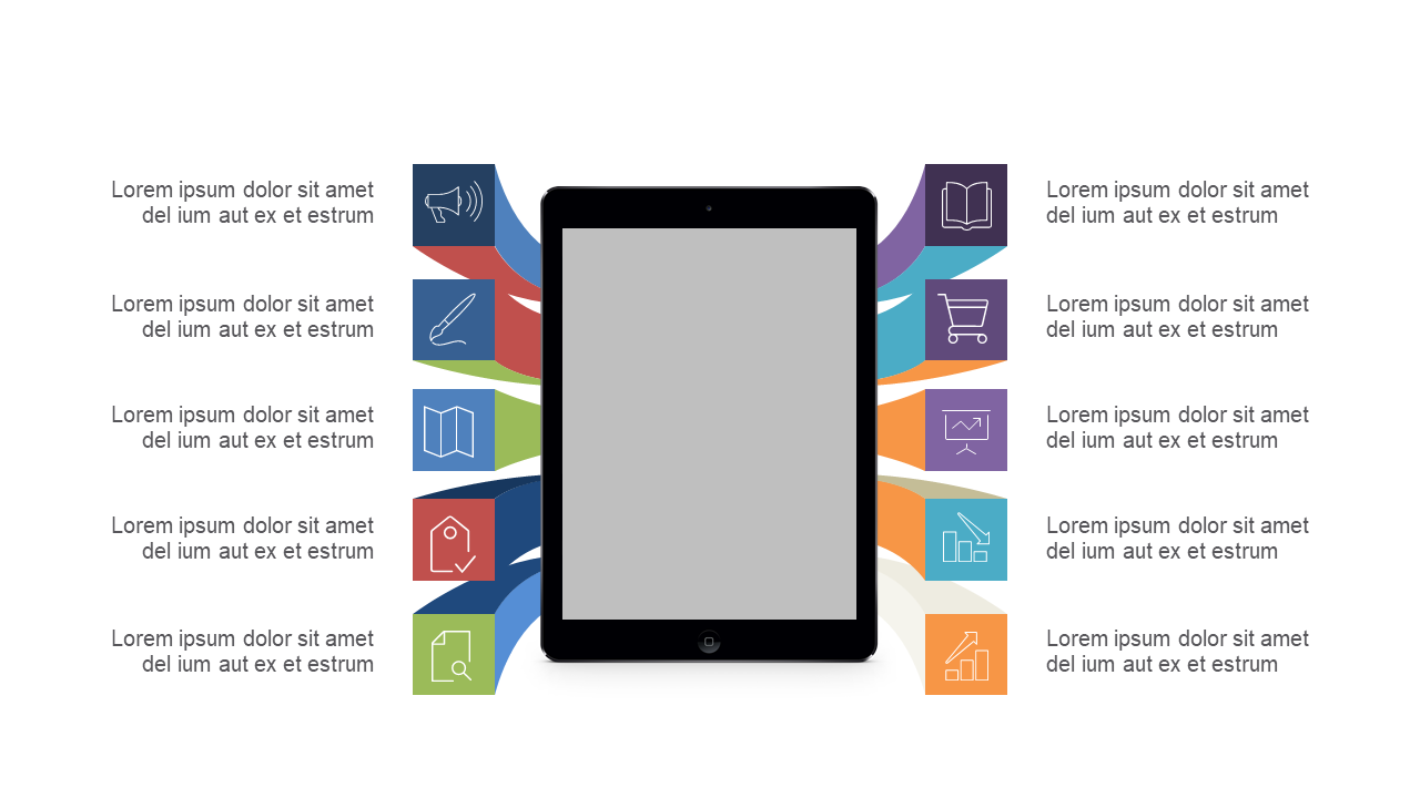 Present Key Features with Central Tablet Infographic