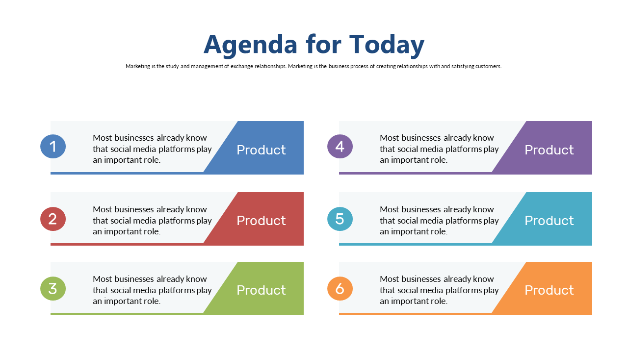 Clear Agenda with Numbered Sections and Color Blocks