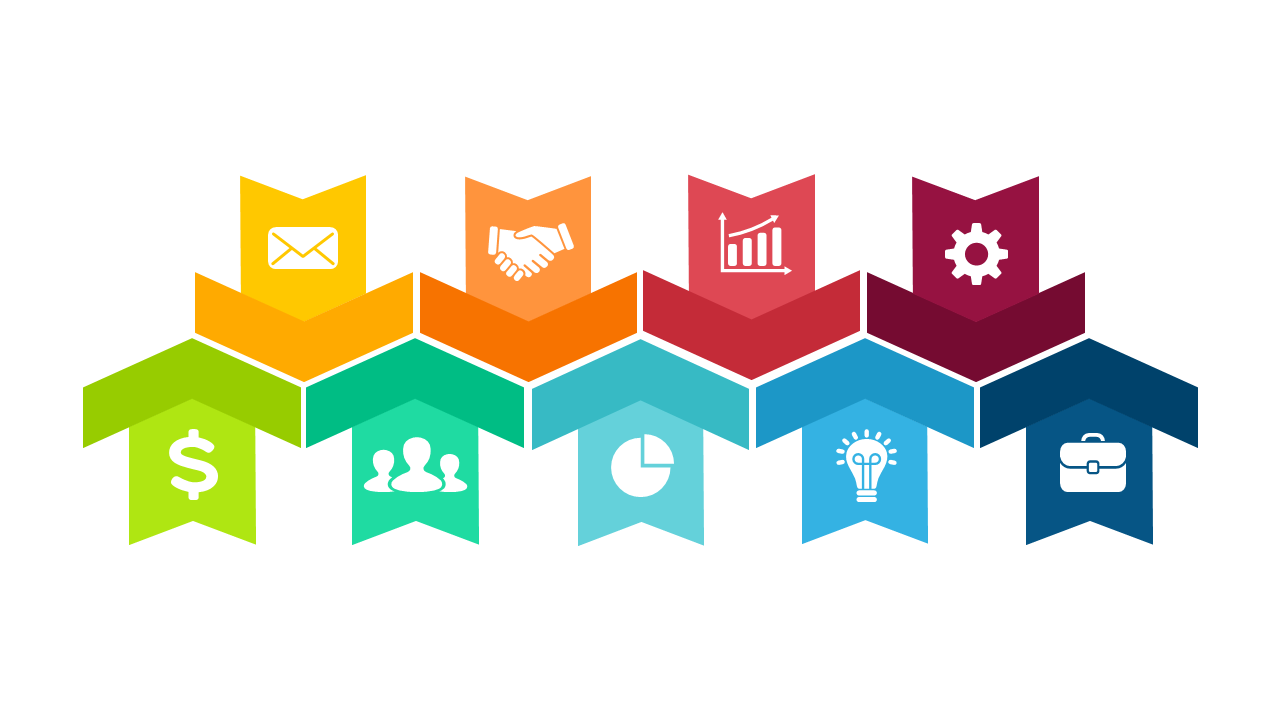 Downward Arrows with Icons for Business Concepts