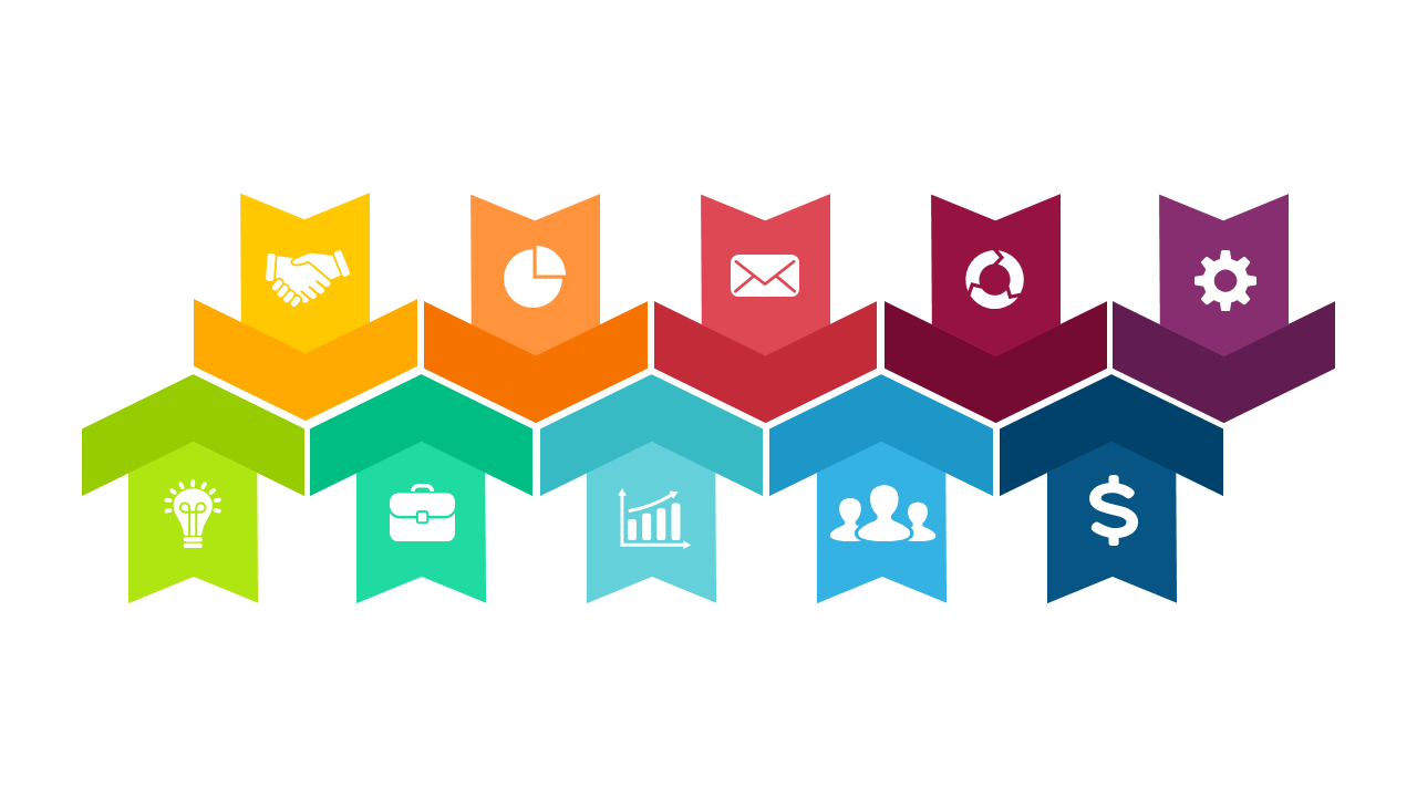 Chevron Steps with Icons for Key Concepts