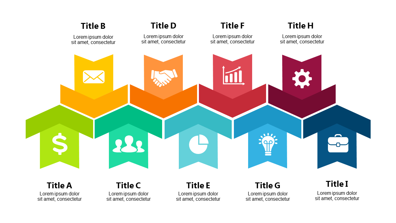 Colorful Downward Arrows for Business Topics