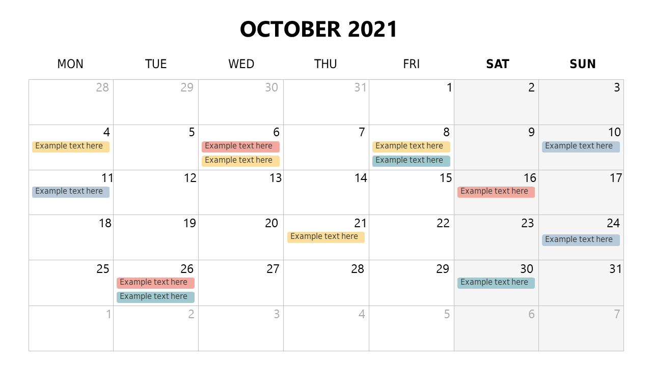 Monthly Calendar for Planning Activities