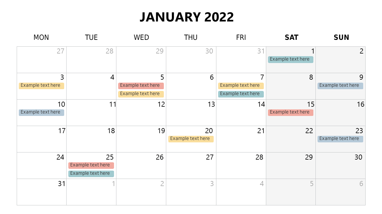 Monthly Calendar for Important Dates