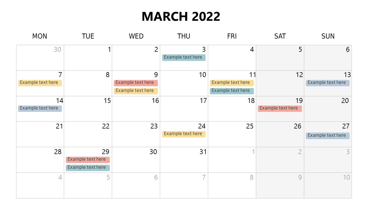 Monthly Calendar for Project Planning