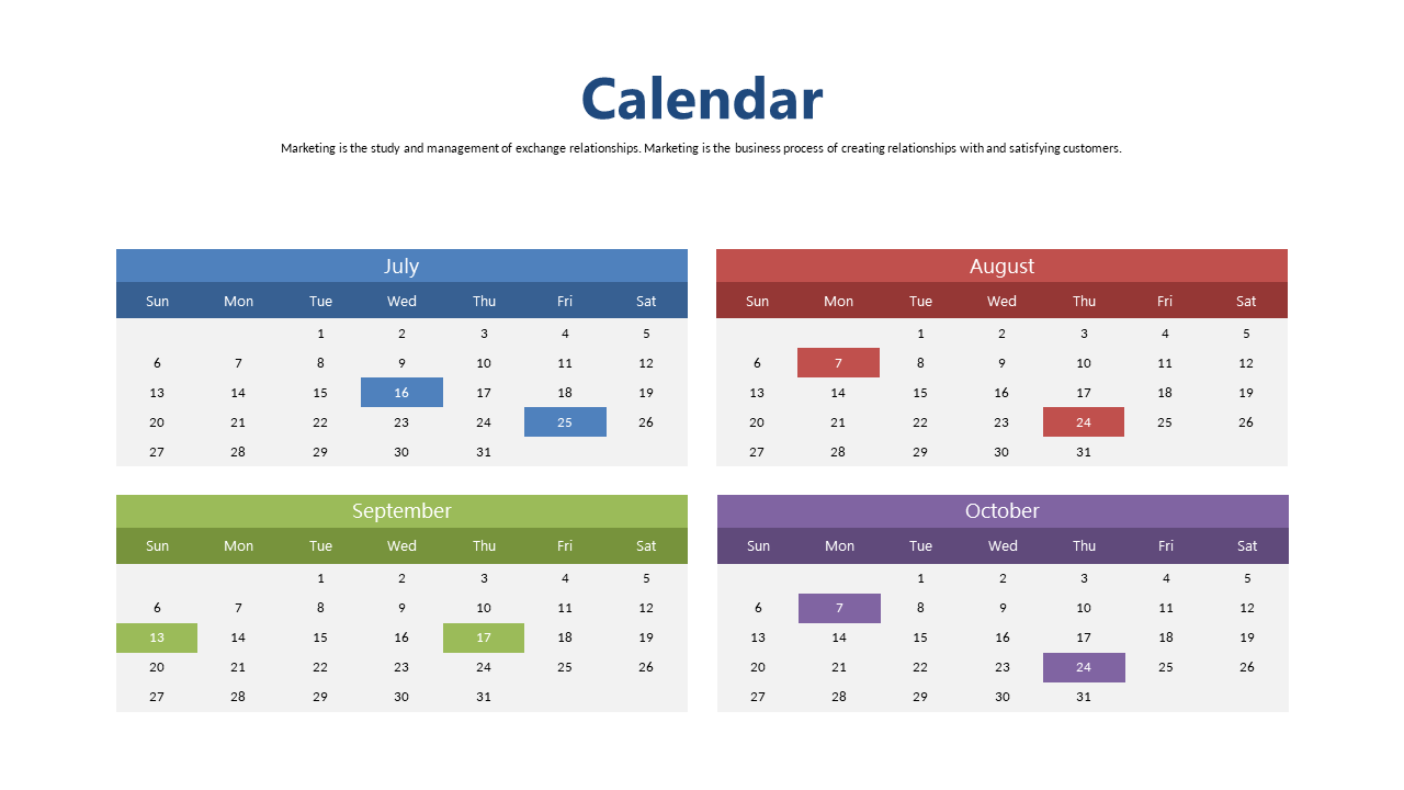 Four-Month Calendar for Project Management