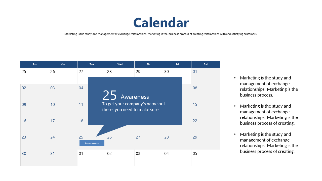 Monthly Calendar Highlighting Awareness Campaigns