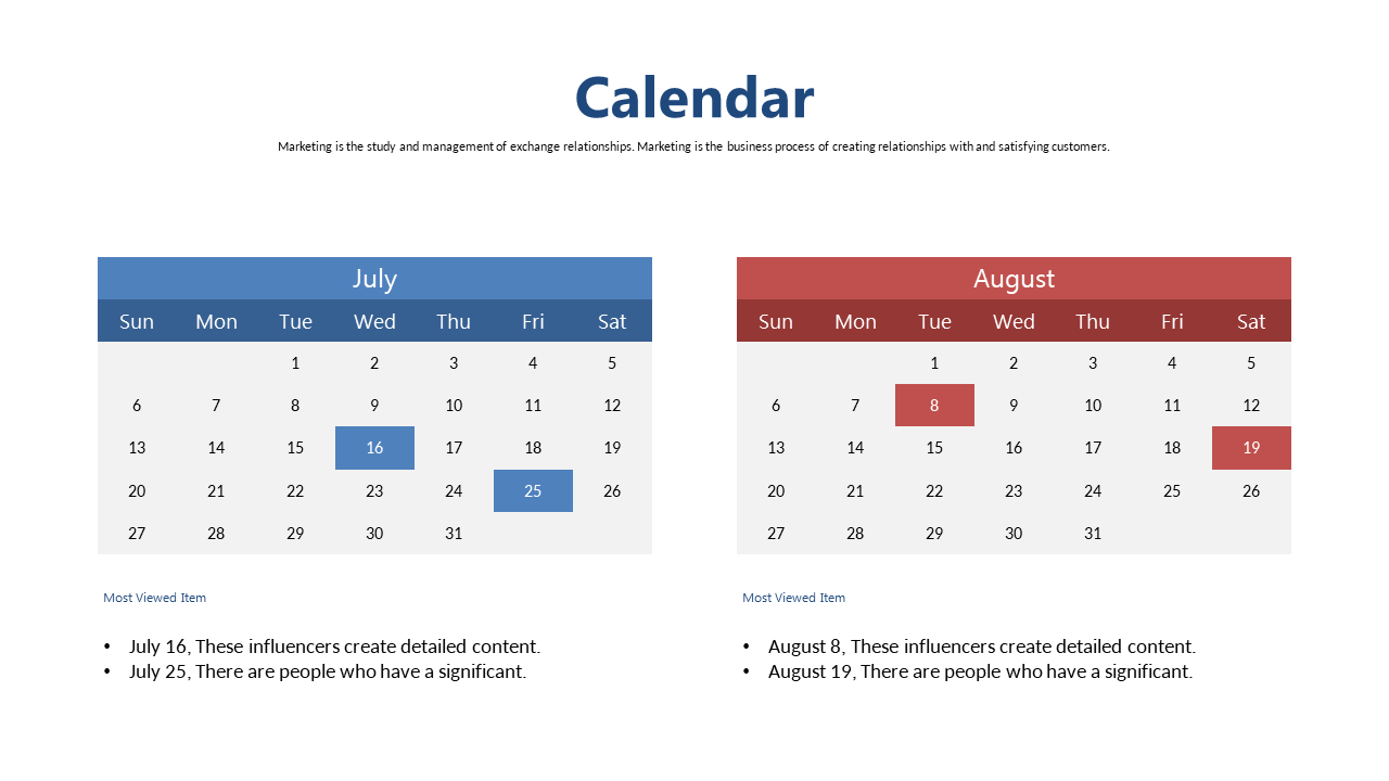 Dual Monthly Calendar for Key Dates