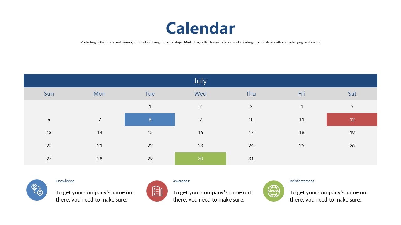 Monthly Calendar with Key Engagement Areas
