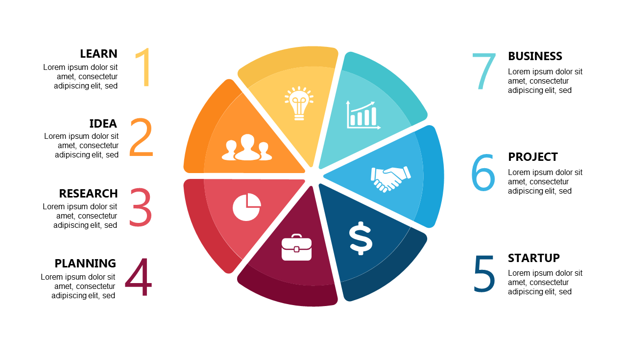 Visualize Steps with Colorful 6-Segment Process Diagram