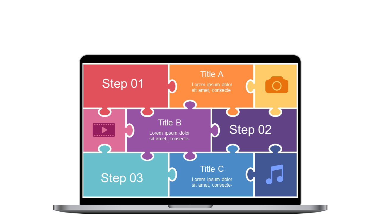 Colorful Puzzle Design for 3-Step Processes