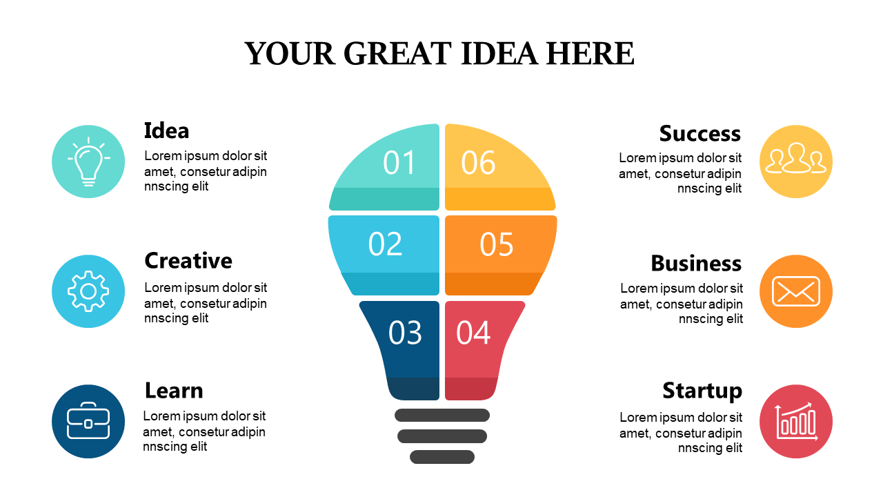 Present Key Ideas with Light Bulb 5-Point Infographic