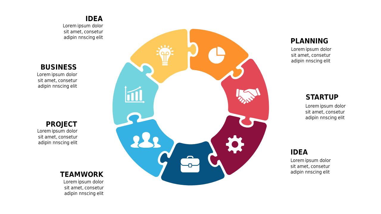 Illustrate Stages with Colorful Puzzle Cycle Diagram