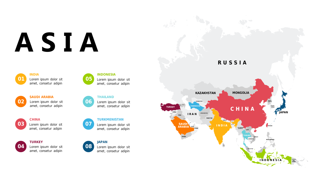 Explore Asia with Key Locations on Editable Map