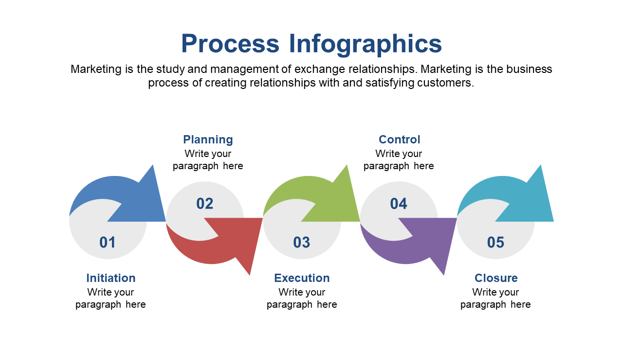 Present Marketing Phases with Colorful Arrows Infographic