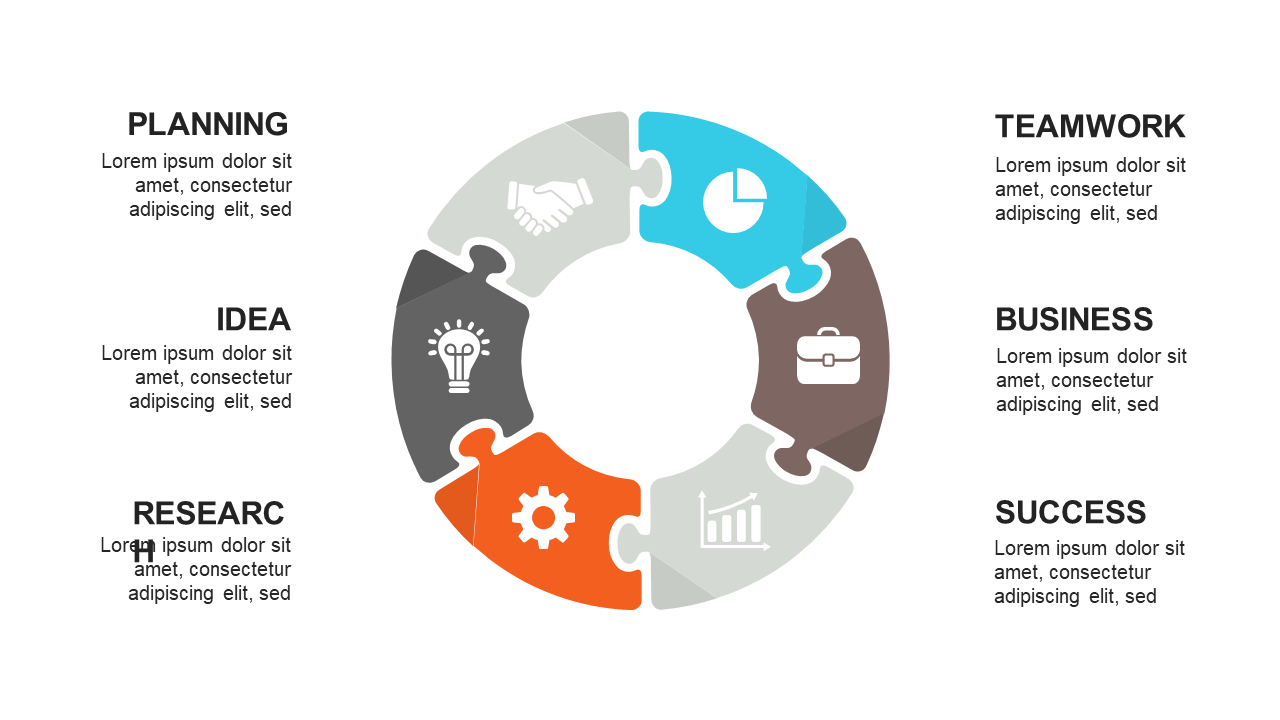 Present Business Steps with Circular 5-Step Puzzle Diagram
