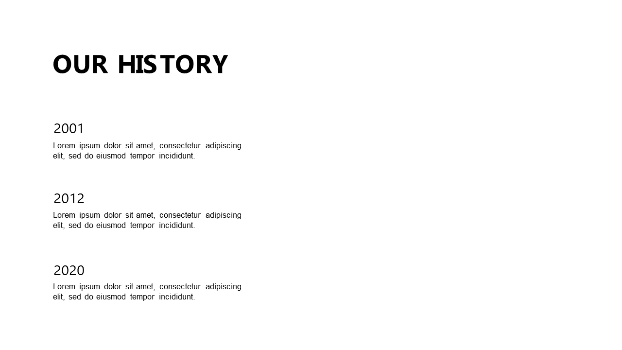 Present Company History with Simple Yearly Timeline