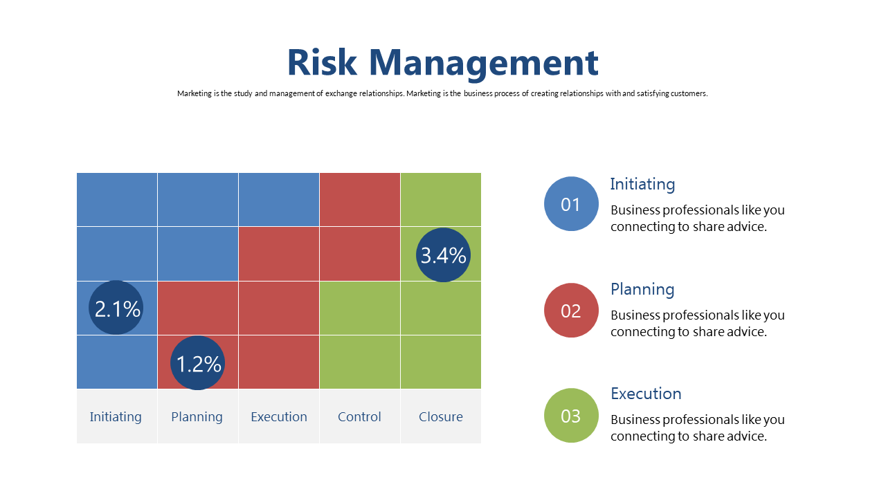 Risk Management Matrix with Phases and Percentages