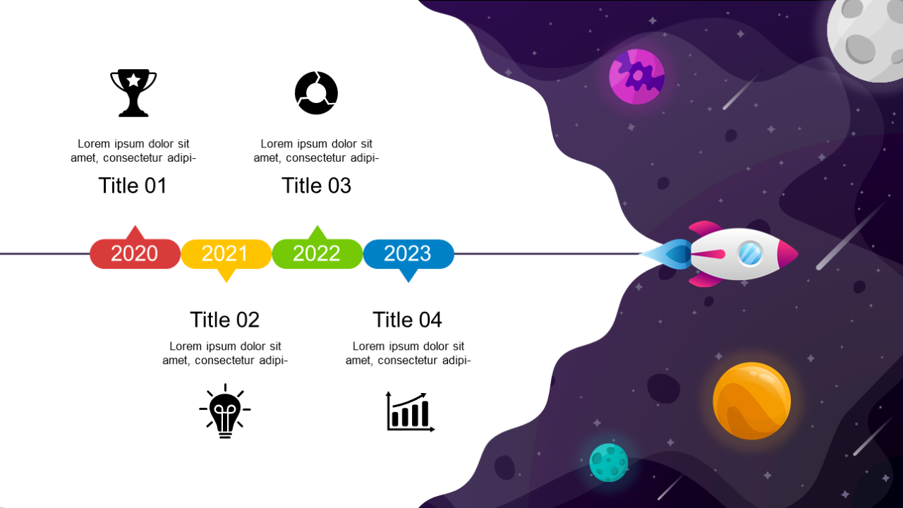 Showcase Milestones with Rocket-Themed Timeline