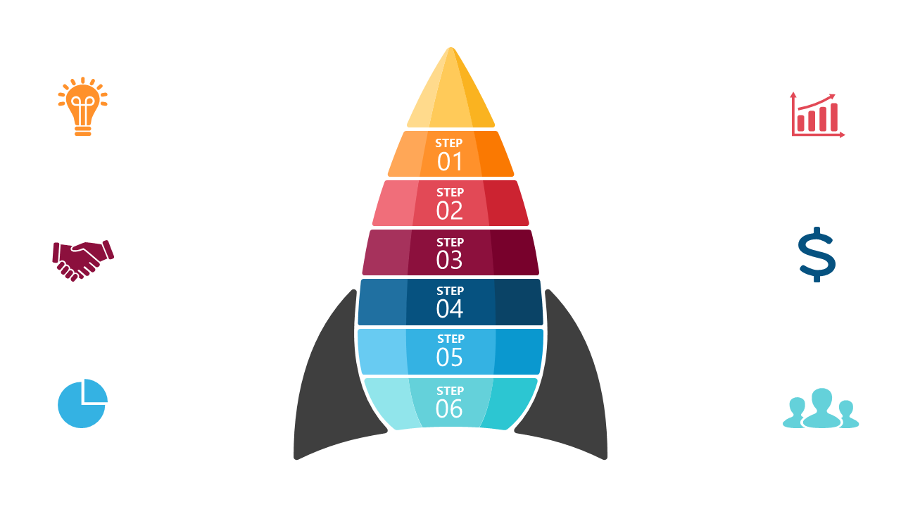 Engaging Rocket-Themed 6-Step Process Flow