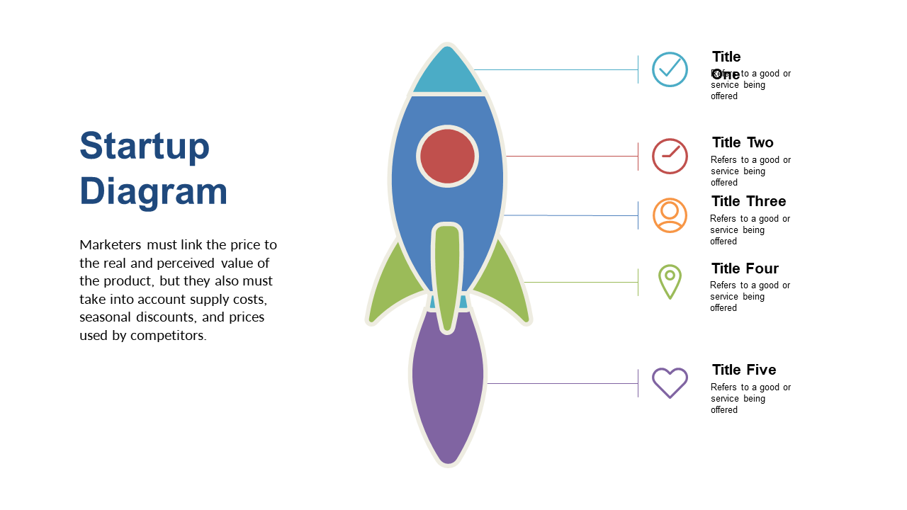 Present Startup Strategies with Colorful Rocket Diagram