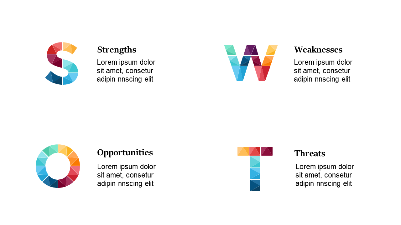 Engaging Letter Block SWOT Analysis for Presentations