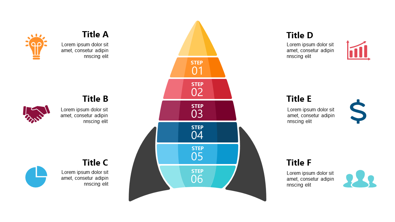 Customizable Rocket 6-Step Process Flow Layout