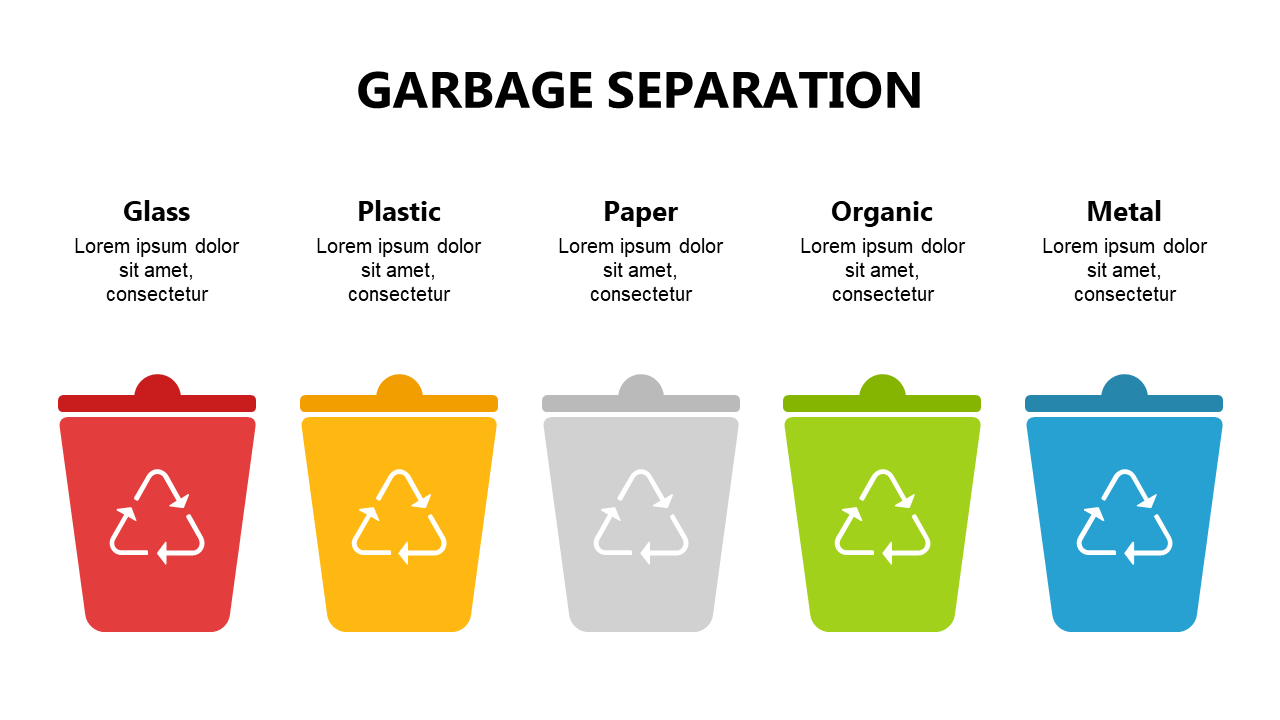Colorful Recycling Bins for Waste Management Presentations