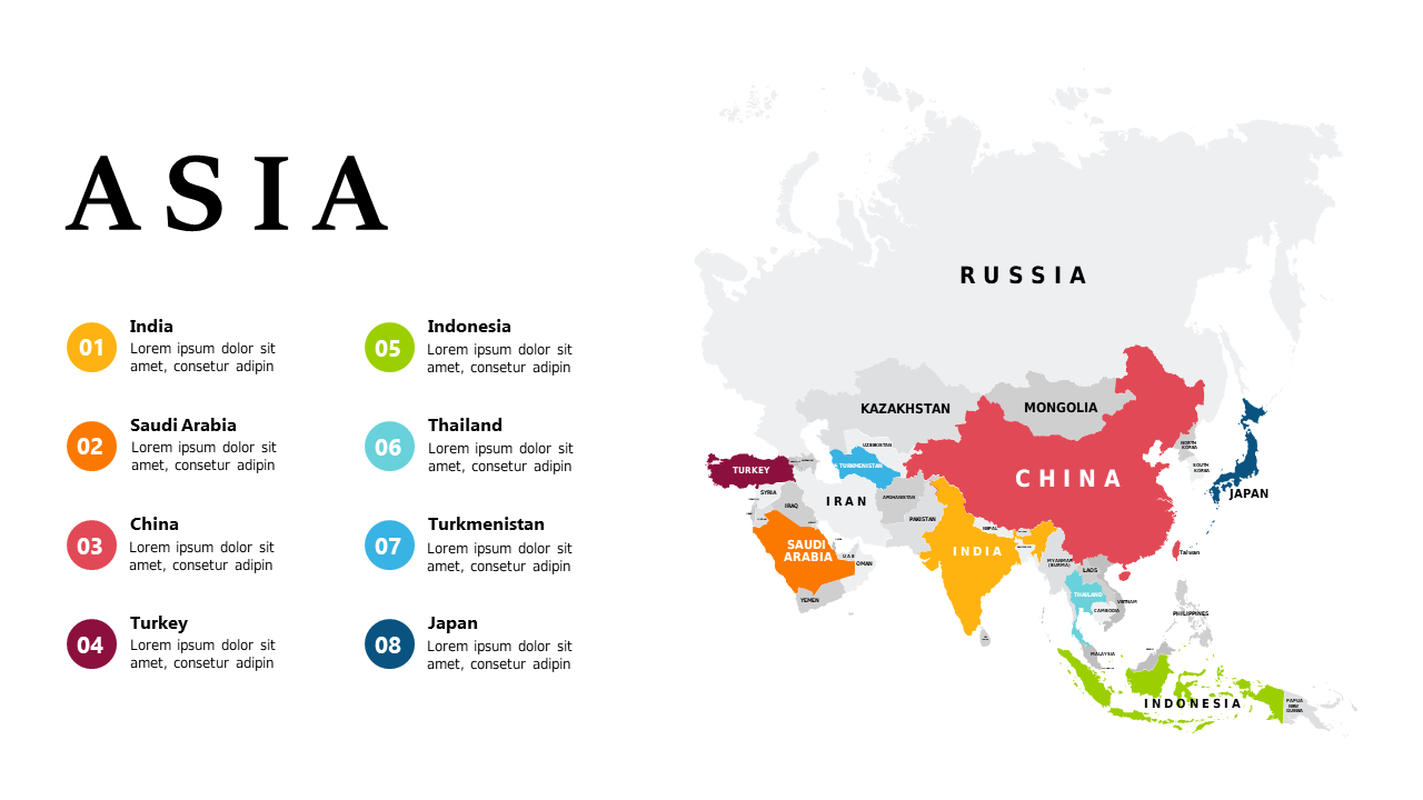 Showcase Asia's Key Locations with Editable Map