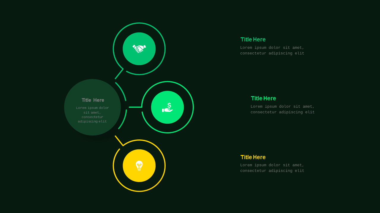 Blue Circular and Heart-Shaped Business Diagrams V3 – Dark – Corporate Green